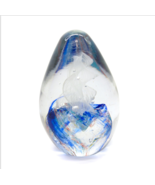 Paperweight Art Glass Blue Egg Shaped Blue Swirl Tornado 3 1/2&quot; height - £15.75 GBP