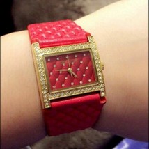 NEW Charles Latour 14017 Womens Quilted Nisa Collection Red Leather Square Watch - £20.53 GBP