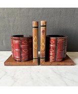 Mid Century Modern Faux Leather Bookends with Pen Cup MCM Retro Office D... - $66.24 CAD