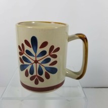 Stoneware Blue Brown Americana Coffee Mug Vintage Folk Art Flower - £6.97 GBP
