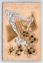 Erin go Bragh Foiled Harp Felt Applique Embossed St Patricks Day DB Postcard K14 - £11.62 GBP