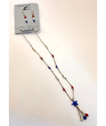 Red White Blue Beaded Necklace lapis lazuli red onyx mother of pearl ste... - £15.68 GBP