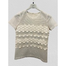 Vintage Top Floral Applique Floral White Crewneck Short Sleeve Size Small - $14.84