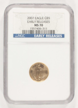 2007 1/10 Oz. G$5 Gold American Eagle Graded by NGC as MS70 Early Releases ER - £292.14 GBP