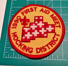 BSA 1990 First Aid Meet Hocking District Ohio Patch Red &amp; Yellow Embroid... - $4.94