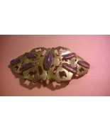 Art Deco Brass Women&#39;s Belt Buckle with Purple Amethyst Rhinestones  - $137.33 CAD
