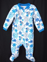 Baby 3-6M Snowflake Romper One Piece Blue White Silver Footed Long Sleeve Zipper - £11.94 GBP