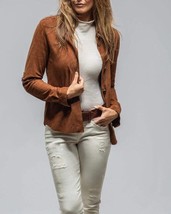 Suede Leather Shirt Jacket Brown Womens Taille XS SML XL XXL 3XL Fait sur mesure - £111.78 GBP