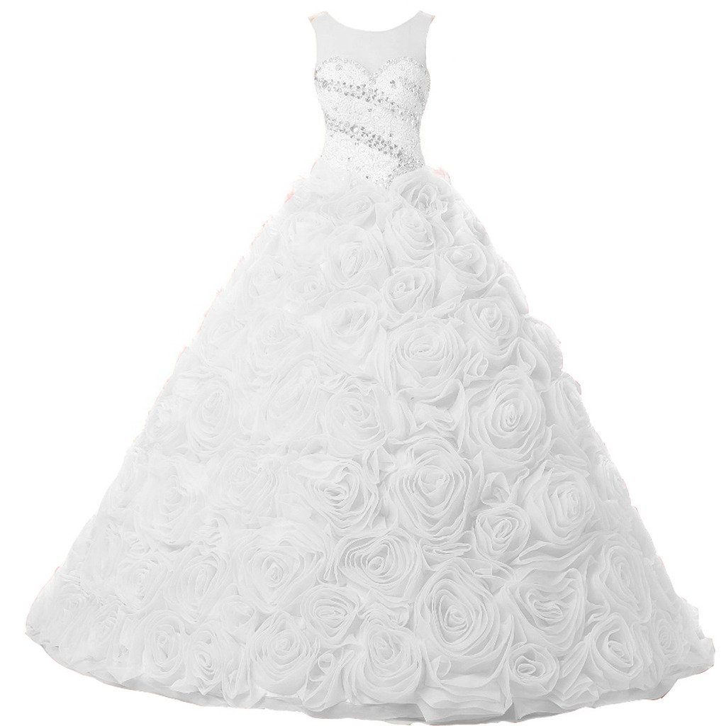 Kivary Floral Beaded Crystals Sheer Bateau Corset Long Prom Wedding Dresses Ivor