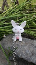 Cute Spring Bunny Rabbit Eraser Pendant with Stainless Steel Chain Necklace - £13.84 GBP