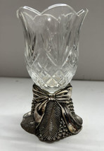 Godinger Silver Art Cut Silver Plated Cut Glass Candle Holder Bow Pine Cones - £15.62 GBP