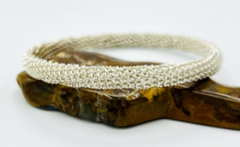 Silver Tone Chain Wrapped Brutalist Bangle Bracelet - £11.06 GBP