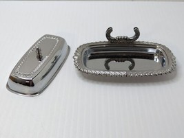 Ironware Chrome Butter Dish With Knife Holder Vintage Made In USA Silver... - $12.87