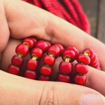 7mm-7.5mm Antique Venetian cranberry red White Heart Trade Beads Strands - $524.58 MXN