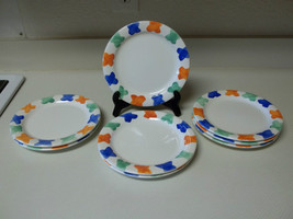 Pier 1 Stoneware Set of 8 Salad Plates X&#39;s Orange Blue Green Hand Painted Italy - £56.91 GBP