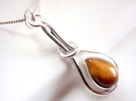 Small Tiger Eye Necklace Teardrop 925 Sterling Silver Pear Shaped Halo Hoop New - £15.79 GBP