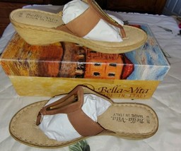 New Bella Vita Italy Tan Leather /Gold Women&#39;s Platform Sandal -  Size 6.5 - $22.14