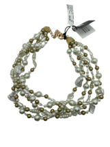 Mixed Pearls &amp; Shells Multi Strand Necklace in Gold and White - £23.94 GBP