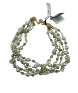 Mixed Pearls &amp; Shells Multi Strand Necklace in Gold and White - $40.66 CAD