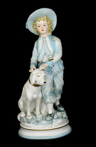 Vintage Porcelain Boy With Dog Figurine 10 Inches Tall - £31.93 GBP