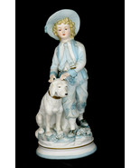 Vintage Porcelain Boy With Dog Figurine 10 Inches Tall - £31.38 GBP