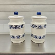 Spice Jars With Lids From Italy Two 4.5&quot; Blue White Coffee Sugar Cinnamon Tea - £12.51 GBP