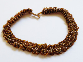 VTG Gold color sequin &amp; beads choker necklce bow clasp 13&quot;L - £19.78 GBP