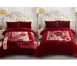 Burgundy Floral 2 Ply Thick Heavy Winter Warm Soft Mink King Size Blanket - £110.70 GBP
