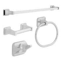 4 Piece Set Chrome Towel Ring Toilet Paper Holder Towel Hook &amp; 24&quot; Towel Bar - £15.56 GBP