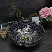 Porcelain Ceramic Bathroom Vanity Vessel Sink, Artistic Flower Style Bla... - $559.38 CAD