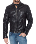 Mens Leather Jacket Stylish SlimFit Genuine Lambskin Motorcycle Bomber B... - $2,199.78 MXN