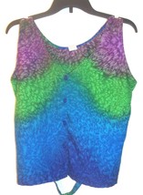 Blue, Green and Purple &quot;Waves&quot; Print Vest Top with Tie Back Sleeveless b... - $22.49