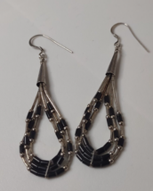 Vintage Sterling Silver And Black Dangle Earrings  - £35.97 GBP