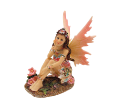Fairy Figurine Sitting Lily Pad Fantasy Floral Glitter Brunette Hair Resin Angel - £15.41 GBP
