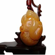2.2&quot; China Certified Nature Gold Silk Jade Fortune Duck and Lotus Root Hand Carv - £35.39 GBP