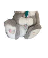 1992 A &amp; A Plush Stuffed Gray Easter Bunny Rabbit Floral Feet Flower 13&quot; - £22.19 GBP