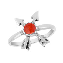 Powerful Crossed Arrows Red Coral Inlay Sterling Silver Ring-7 - £9.40 GBP