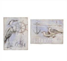 Nautical Wall Plaques Set of 2 Beach Cottage Welcome Bird Anchor Captain Seaside image 2