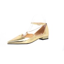 Gold Silver Genuine Leather Flats for Women&#39;s Metal Chain Ankle Strap Buckle Poi - £95.71 GBP