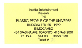 Prog Plastic People Of The Universe Orig Concert Ticket Toronto 1999 - £23.76 GBP
