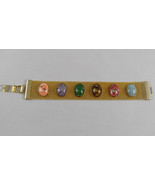 Vintage 1970s Sarah Coventry Designer Gold Mesh Bracelet Multi Color Stones - $24.99