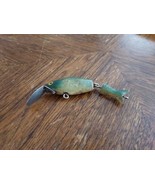 Vintage Old Jointed Bait Fishing Lure Minnow Green Yellow  - £7.44 GBP