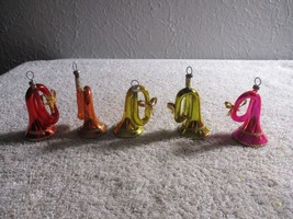 5 Vintage Christmas Tree Blown Glass Music Horns Ornament 2.15&#39;&#39; Colorful - £46.70 GBP