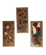 Vintage MCM Hammered Copper Enamel Flower Wall Art Hangings 11x5&quot; Set of 3 - $1,849.33 MXN