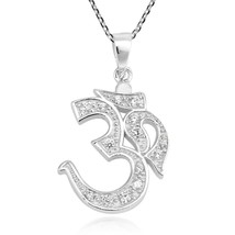 Shimmering Cubic Zirconia Aum Symbol .925 Sterling Silver Necklace - £23.98 GBP