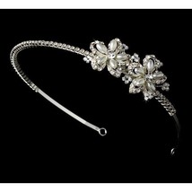 Elegant Crystal and Pearl Flower Headband with Side Accent Bridal Headbands - $28.05