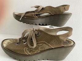 Fly London Womens YLFA Brown Lace Up Open Toe Wedge Sandals Sz 41 US 9-9.5 - £31.59 GBP