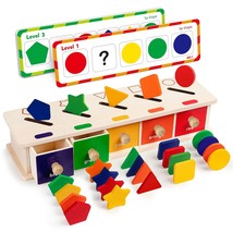 Montessori Toys Wooden Color Shape Sorting Box Game Geometric Matching Blocks Ea - £30.29 GBP