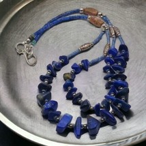 Lapis Lazuli necklace, Jasper stones silver round beads not sterling, da... - $40.00