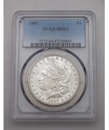 1887 $1 Silver Morgan Dollar Graded by PCGS as MS-64! Nice White Color - £194.68 GBP
